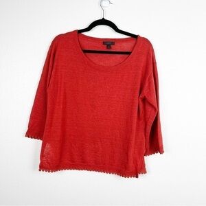 J Crew Linen Sweater With Pom Pom Trim Red Sz XS‎